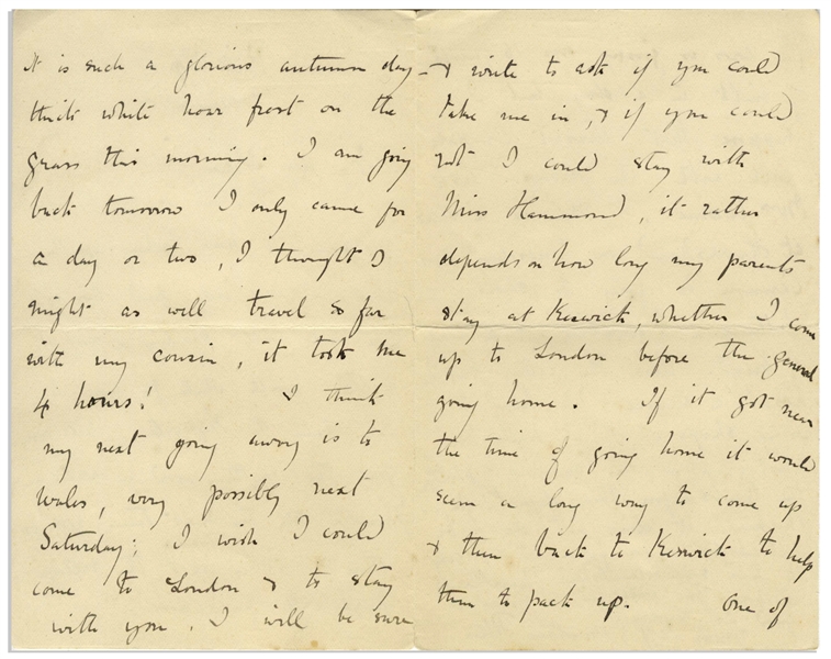Beatrix Potter 1907 Autograph Letter Signed as ''Beatrix Potter'' -- ''...I have been photographing...the lambs before they depart. Oh shocking! It does not do to be sentimental on a farm...''